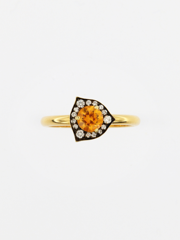 Anello Solitario Granato Mandarino e Diamanti  
