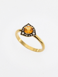 Anello Solitario Granato Mandarino e Diamanti 