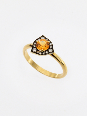 Anello Solitario Granato Mandarino e Diamanti 